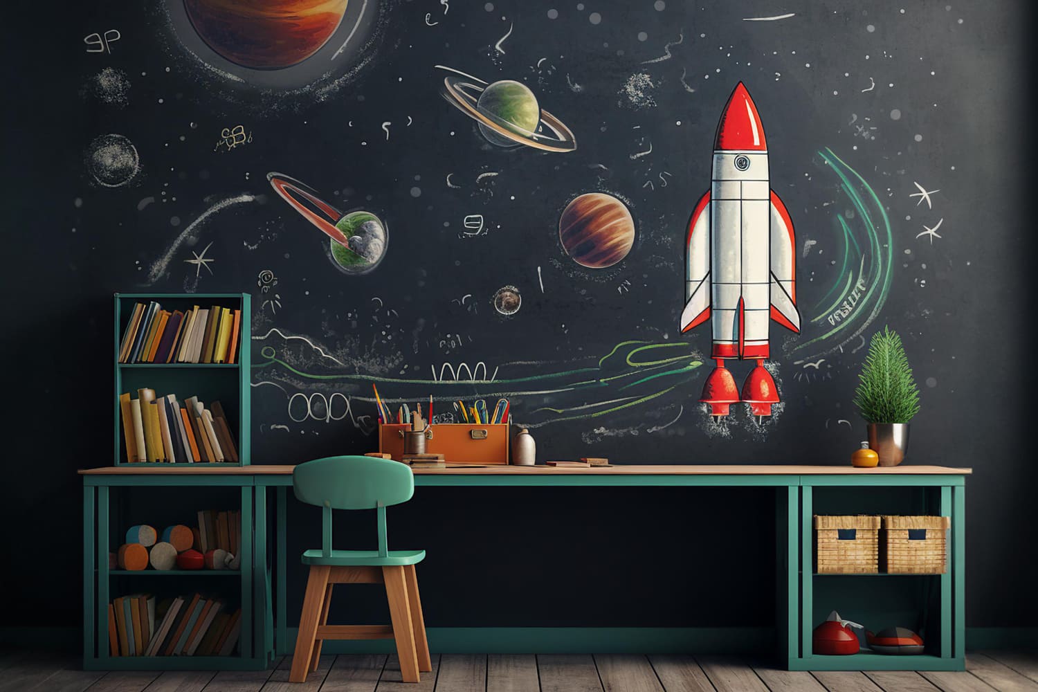 Back to School Blackboard Space Ship Backdrop UK DBD7-47