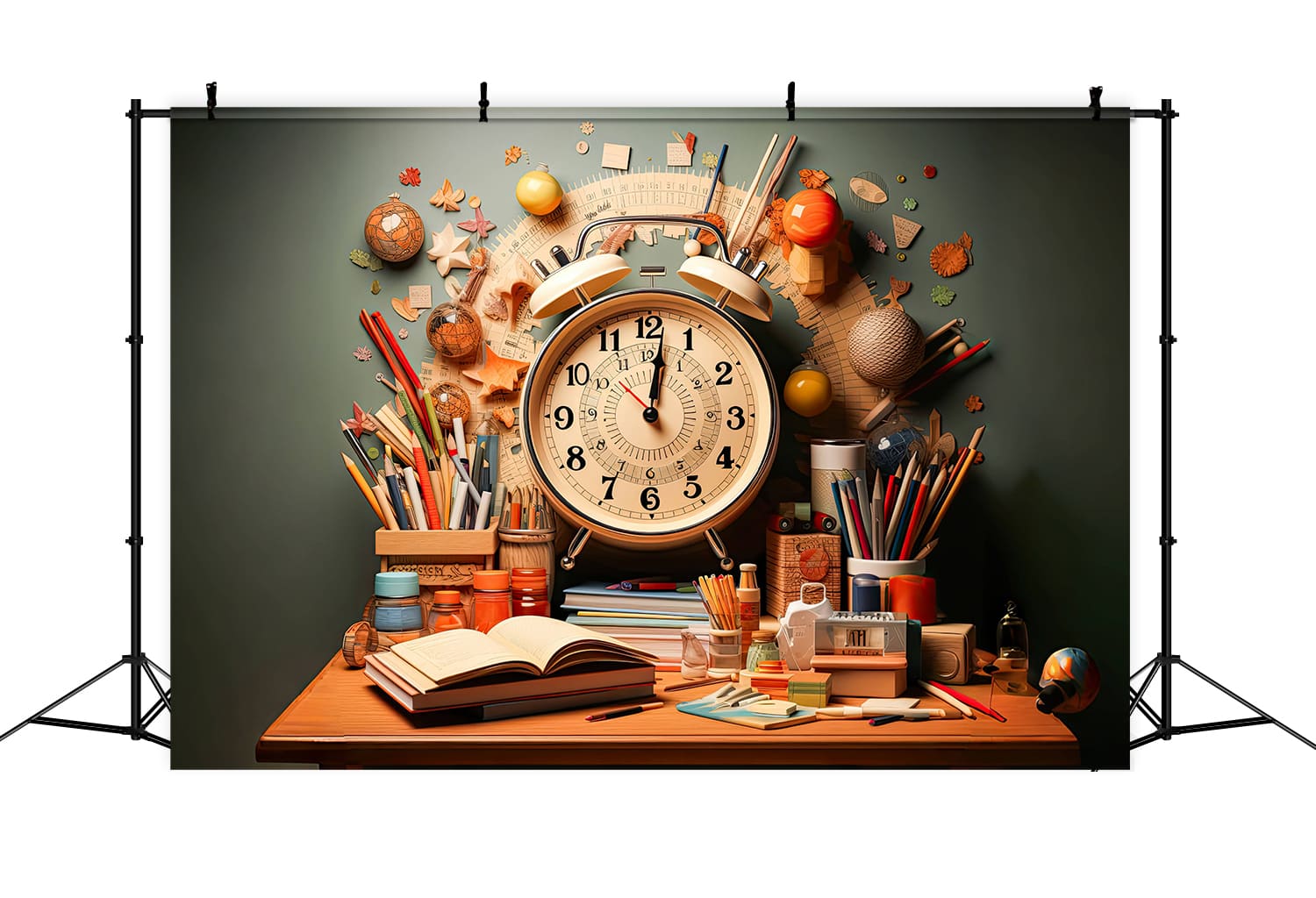 Alarm Clock School Supplies Photography Backdrop UK DBD7-53