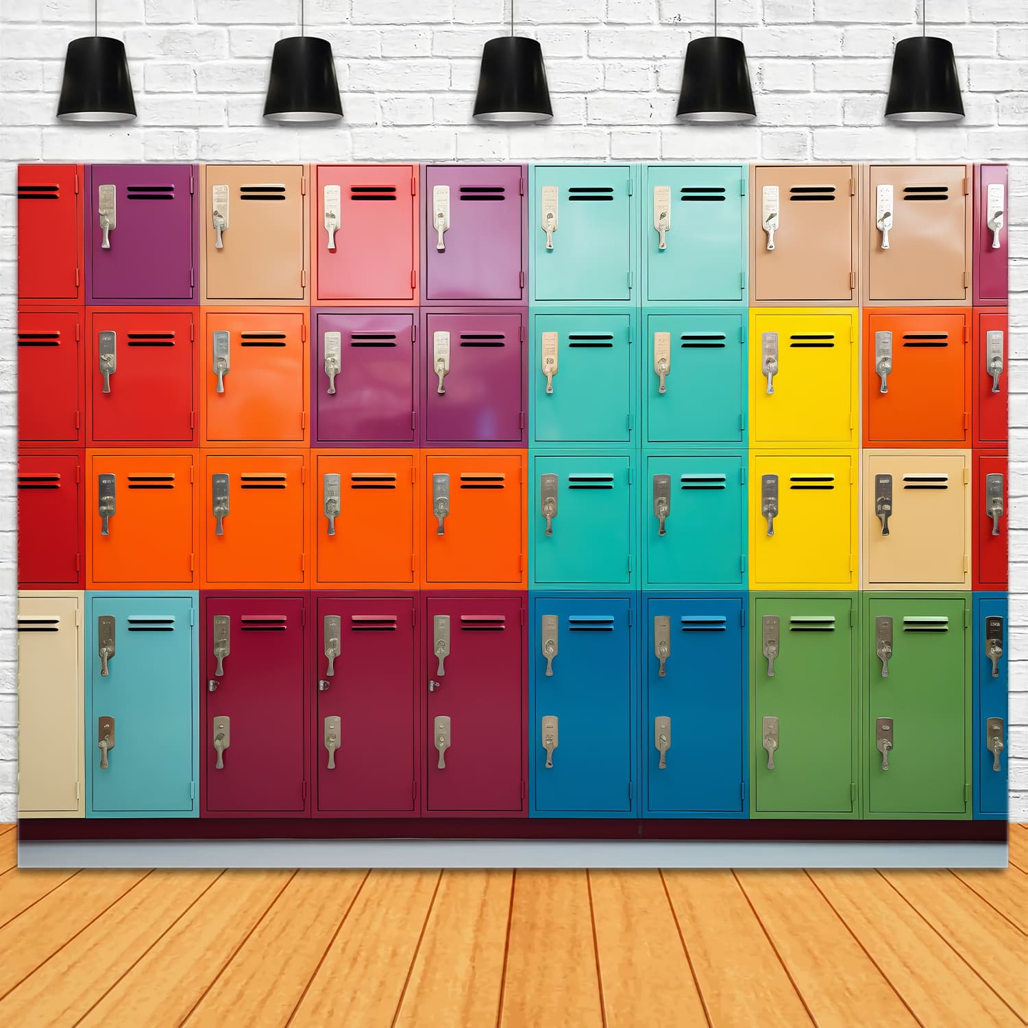 Multicolored Lockers Back to School Backdrop UK DBD7-55