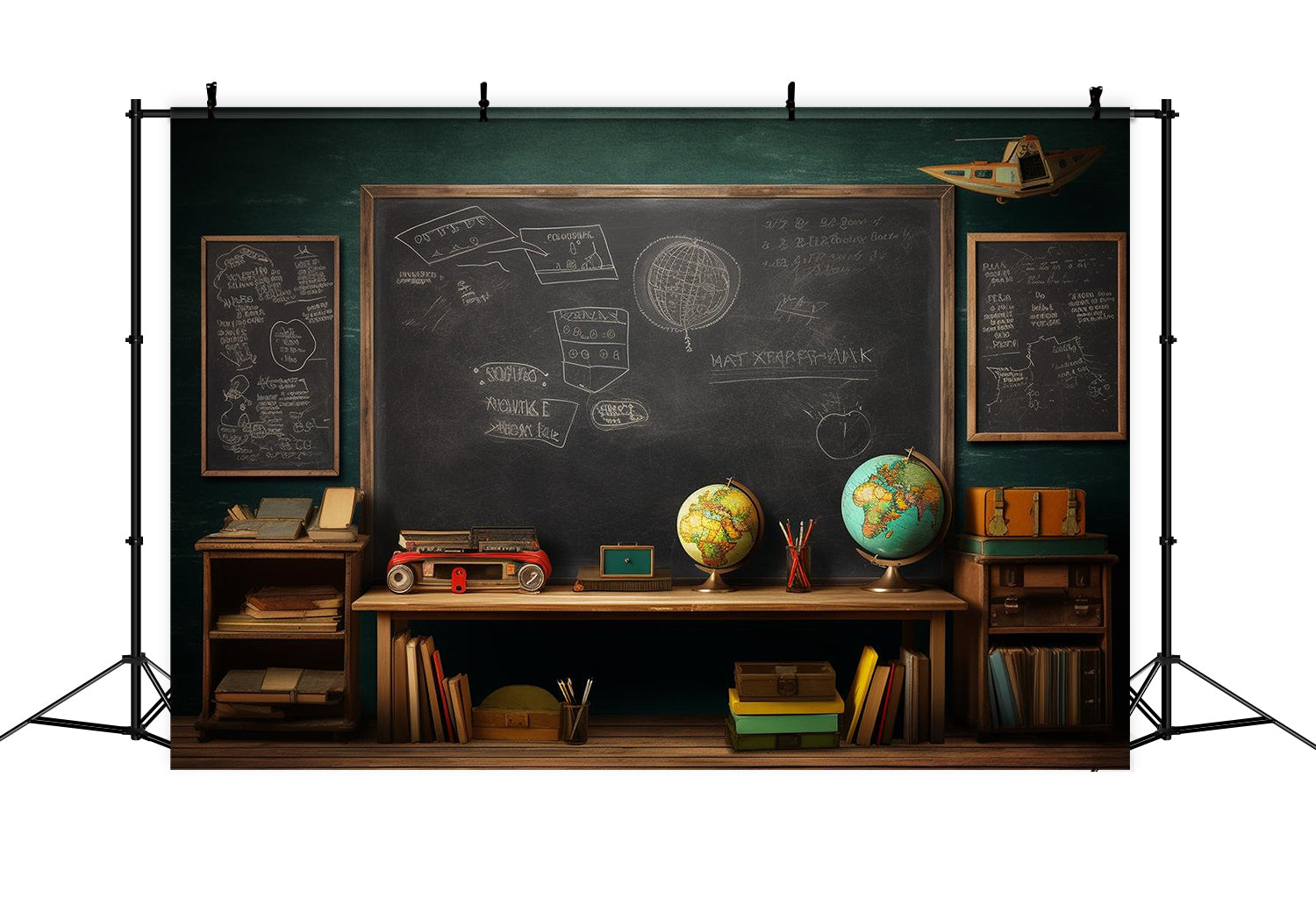 Back to School Blackboard Globe Desk Backdrop UK DBD7-58