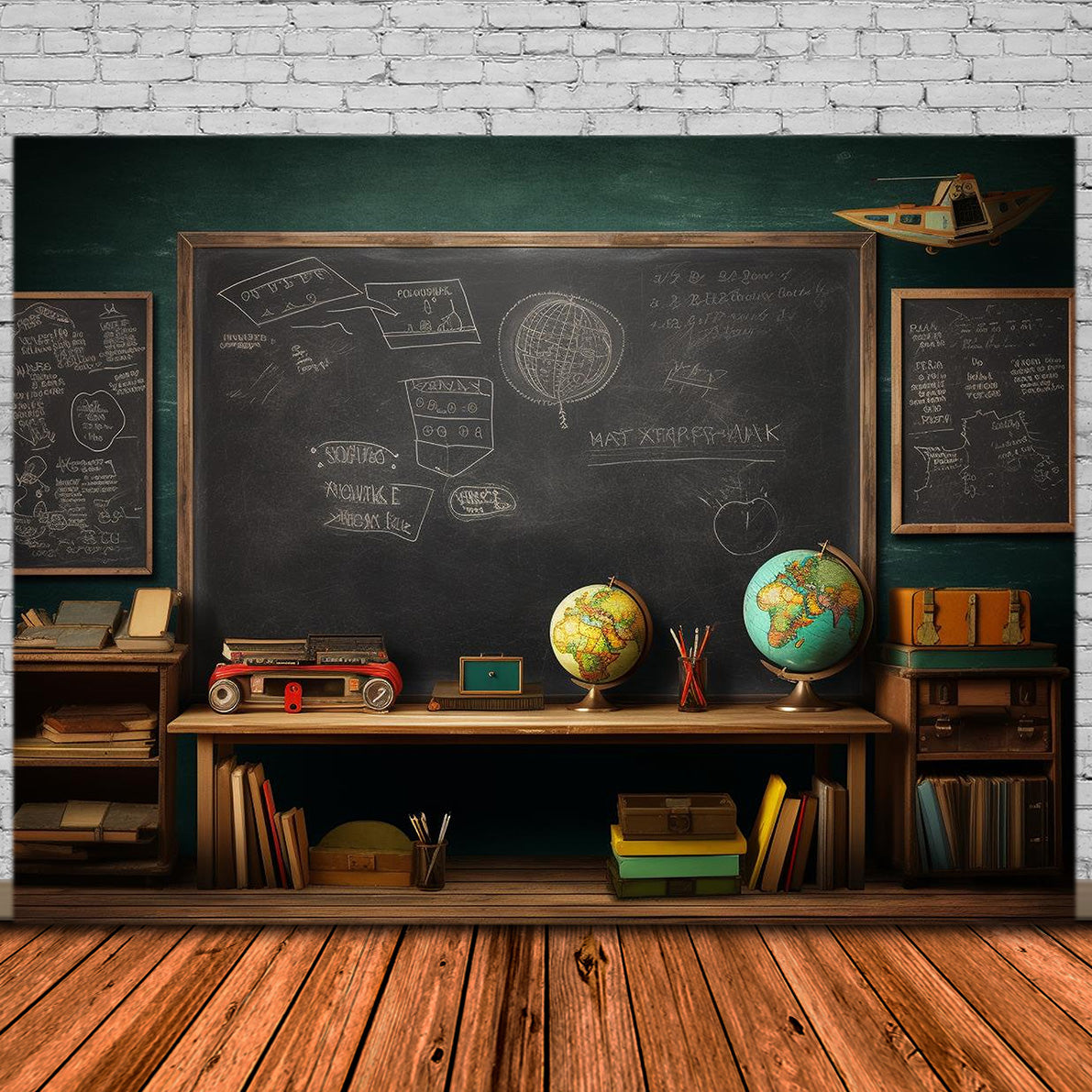 Back to School Blackboard Globe Desk Backdrop UK DBD7-58