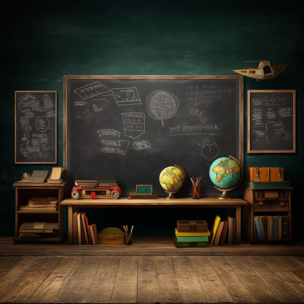 Back to School Blackboard Globe Desk Backdrop UK DBD7-58