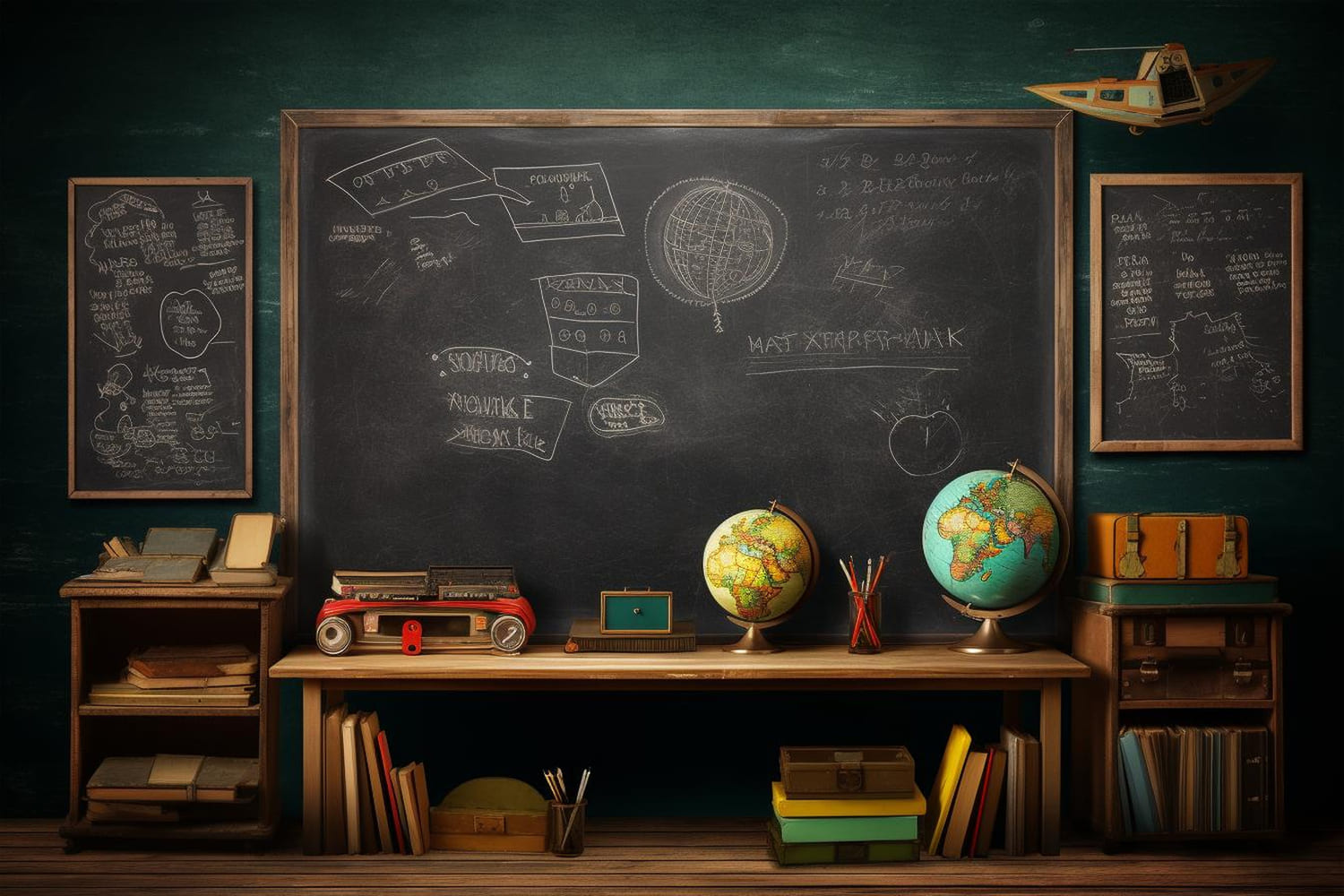 Back to School Blackboard Globe Desk Backdrop UK DBD7-58