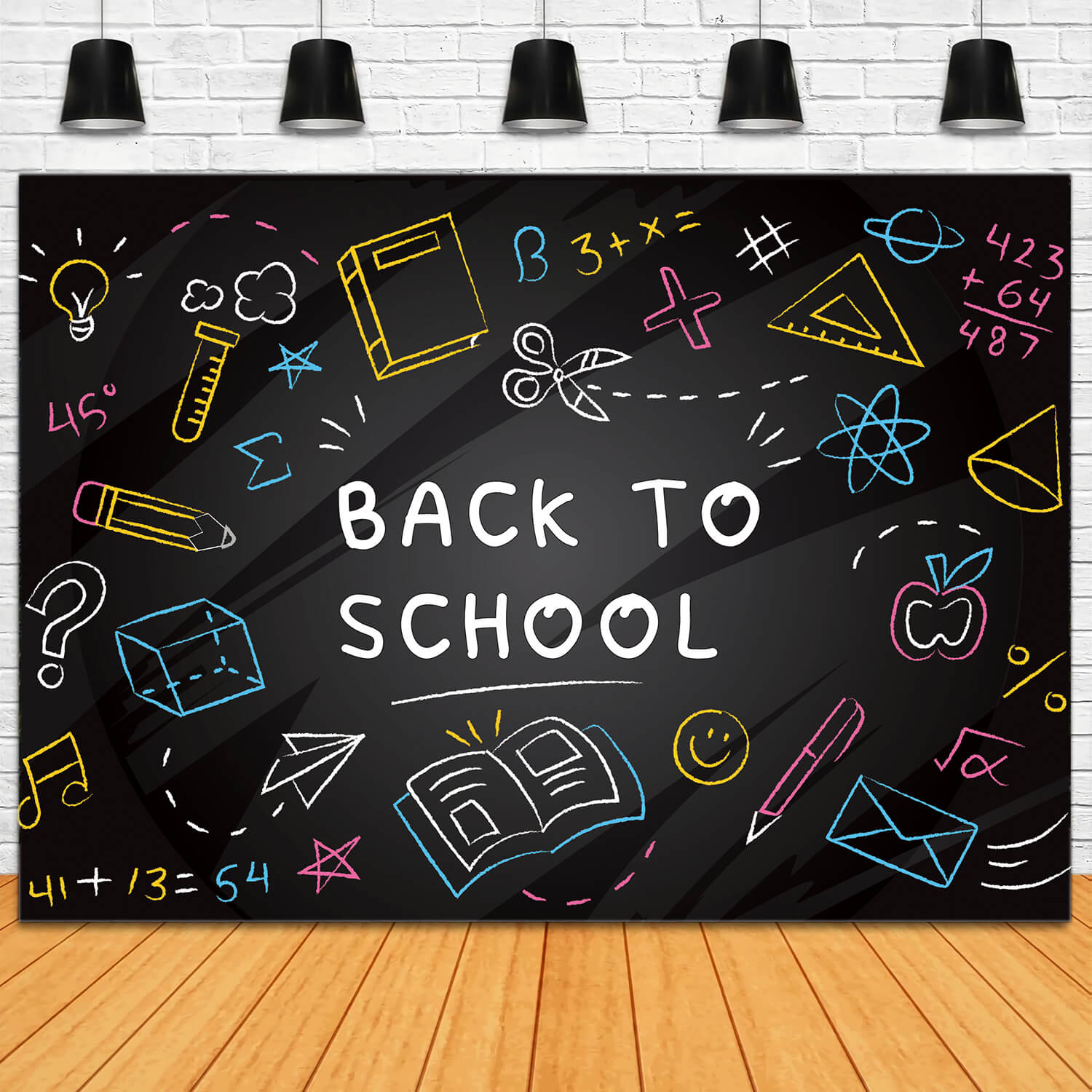 Hand Chalk Drawings Back to School Backdrop UK DBD7-61