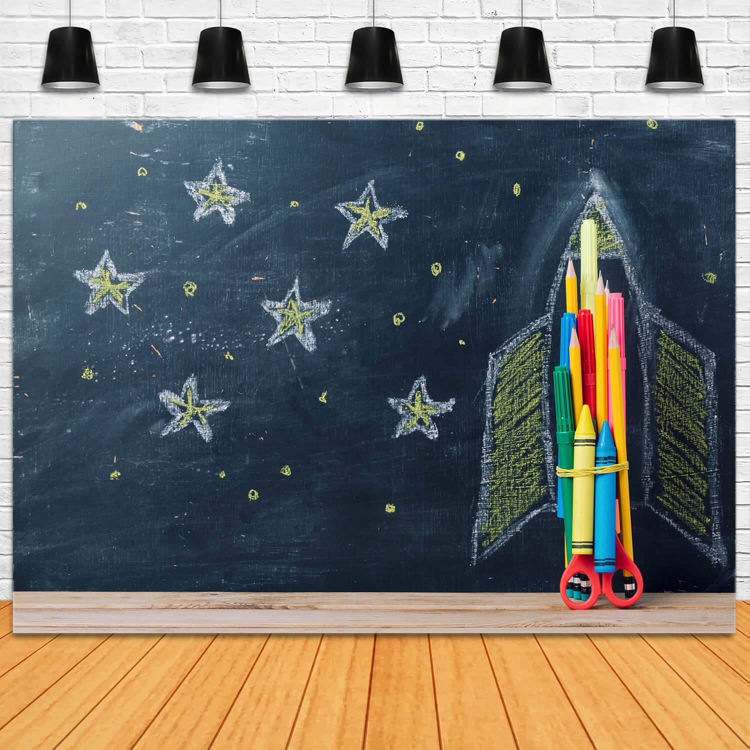 Space Ship Stars Drawings Back to School Backdrop UK DBD7-69