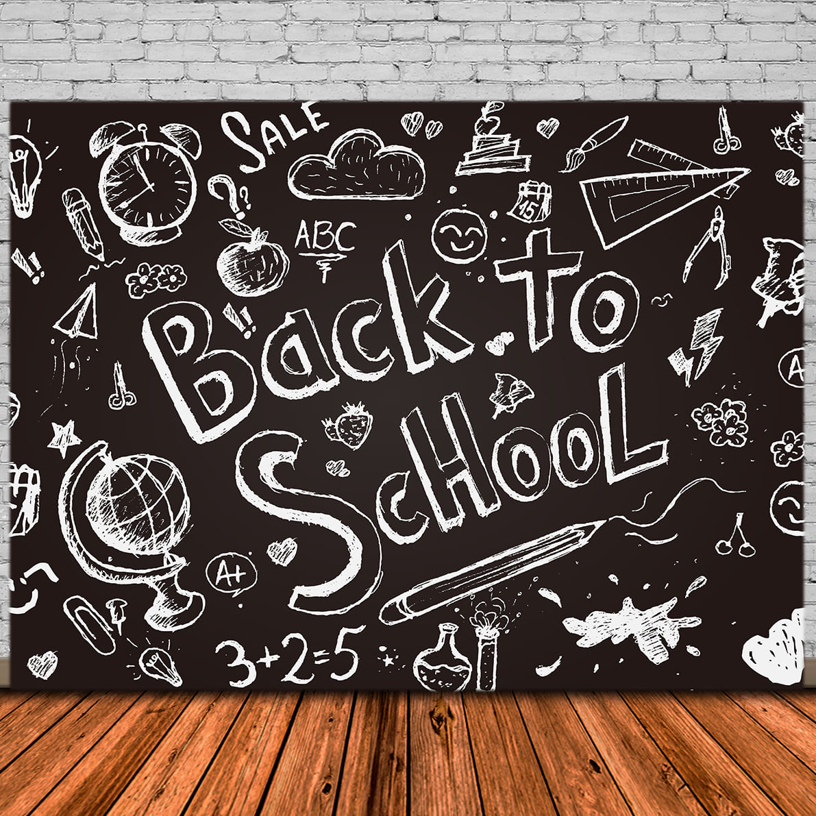 Back to School Chalkboard Drawn Sketch Backdrop UK DBD7-77