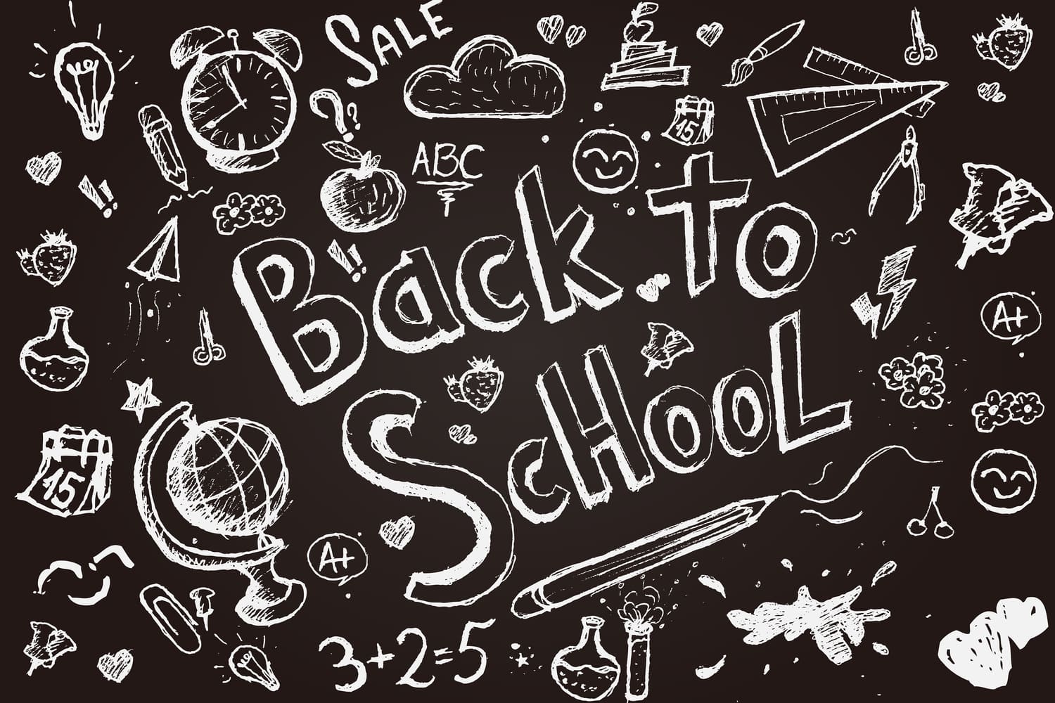 Back to School Chalkboard Drawn Sketch Backdrop UK DBD7-77