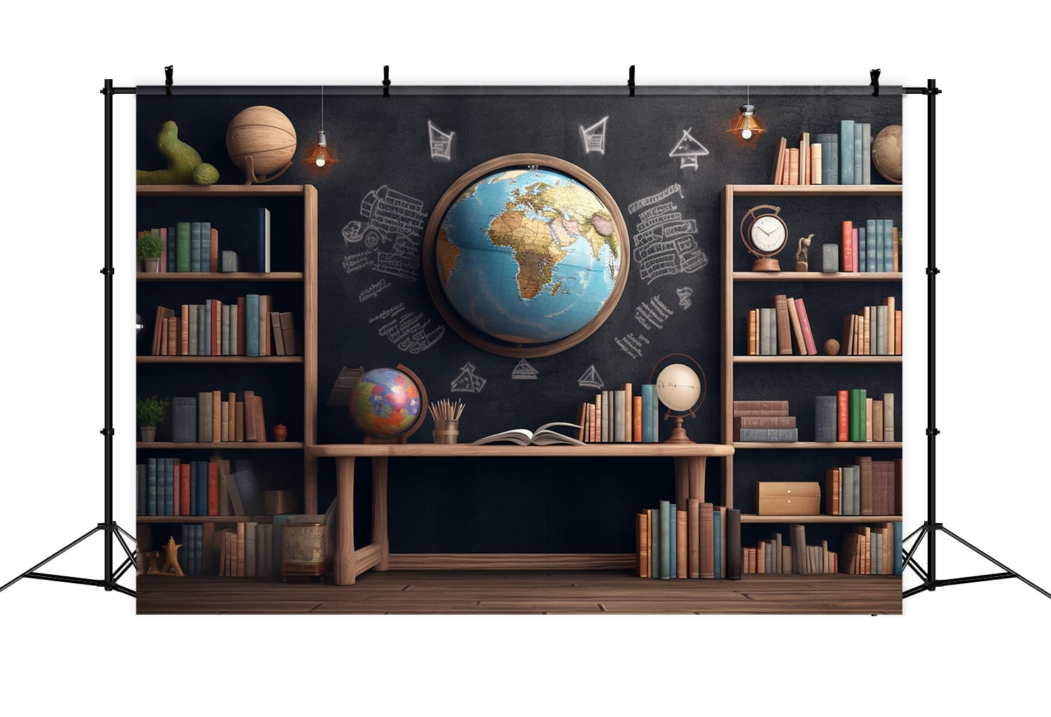 Bookshelf Globes Back to School Backdrop UK DBD7-84