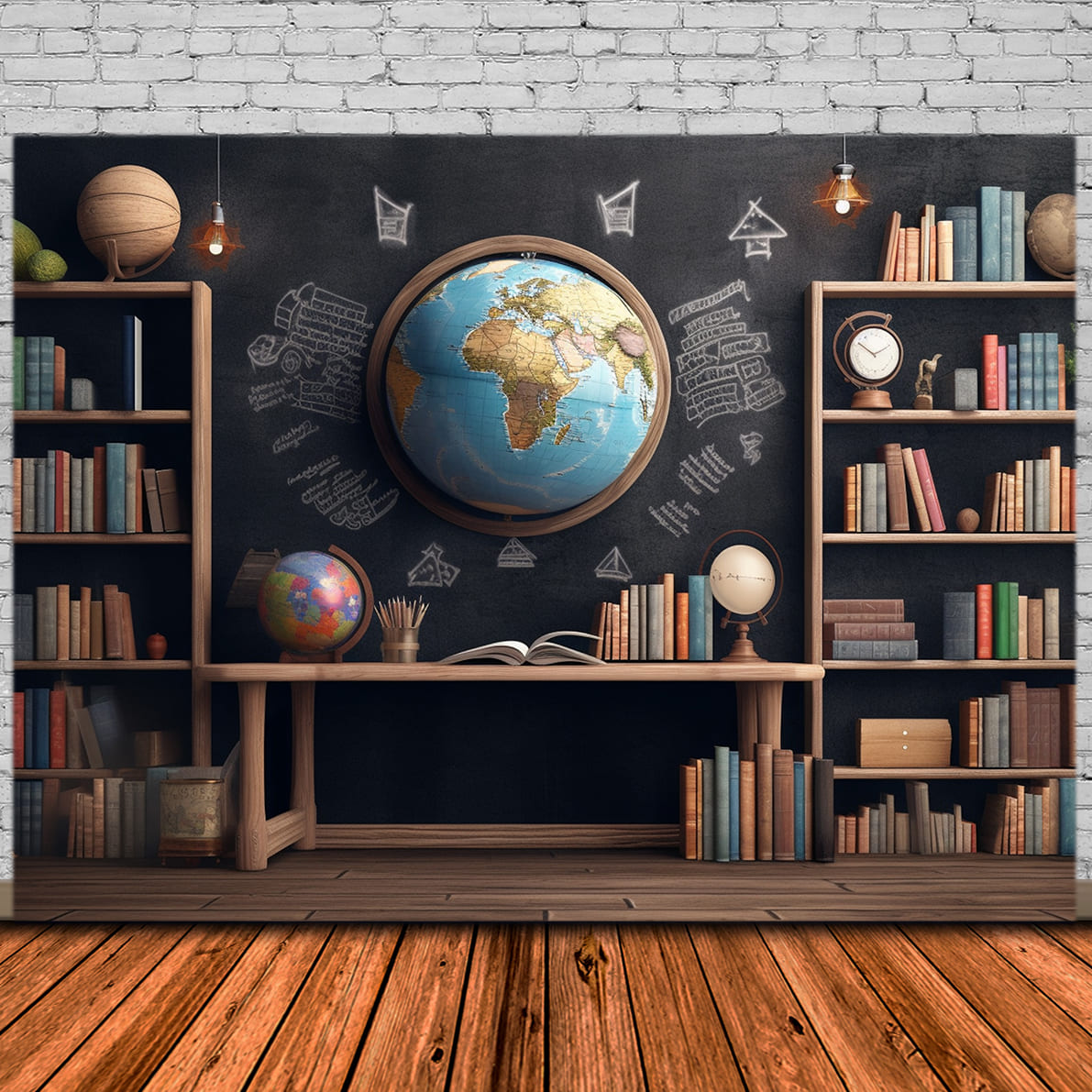 Bookshelf Globes Back to School Backdrop UK DBD7-84