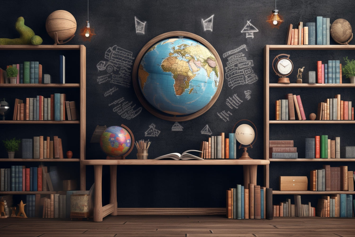 Bookshelf Globes Back to School Backdrop UK DBD7-84