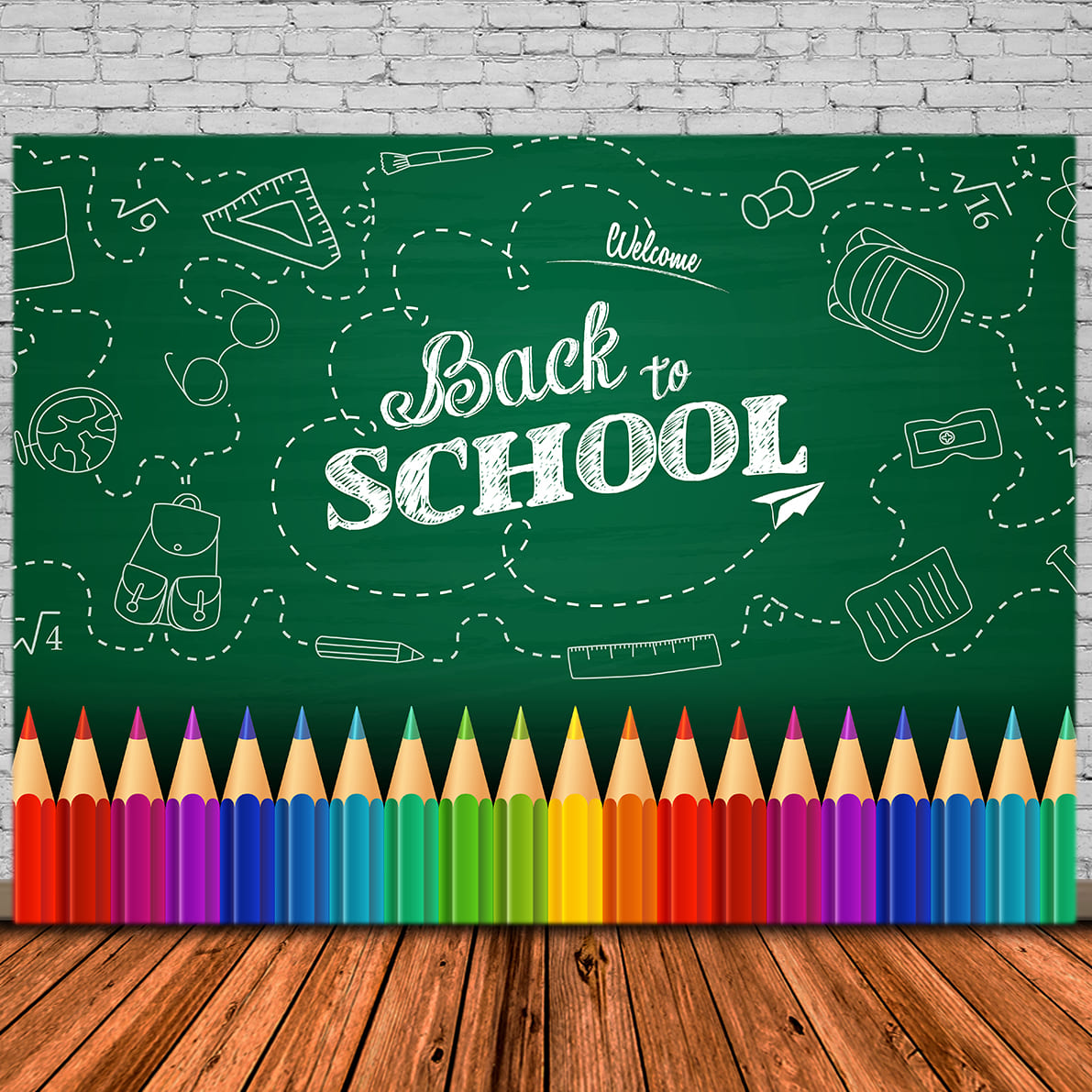 Back to School Chalkboard Crayons Backdrop UK DBD7-89