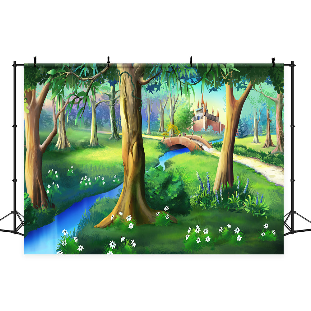 Cartoon Forest Castle Photo Studio backdrop UK G-583