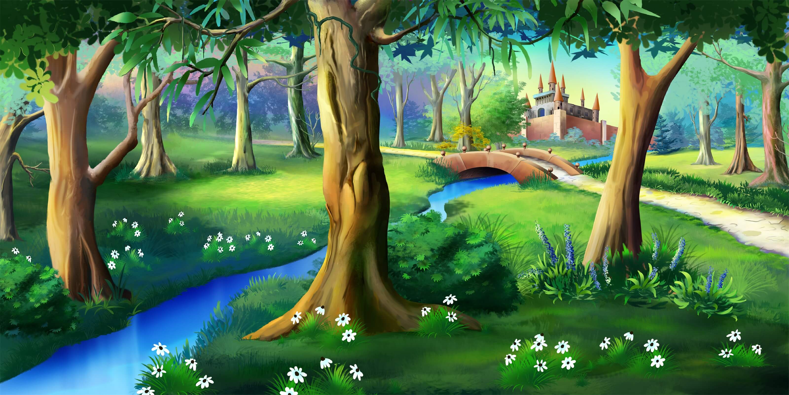 Cartoon Forest Castle Photo Studio backdrop UK G-583