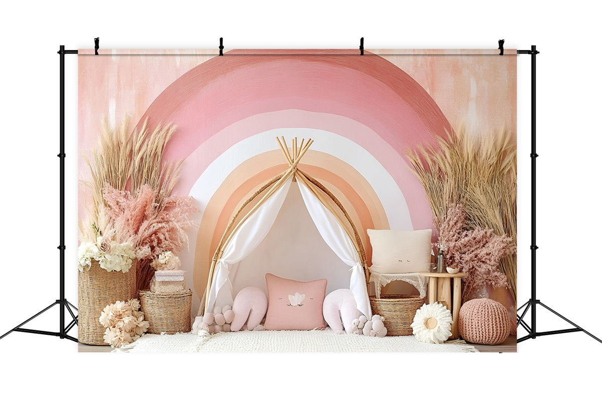 Boho Photography Backdrop Soft Pink Rainbow Arch Backdrop UK GQ2-1