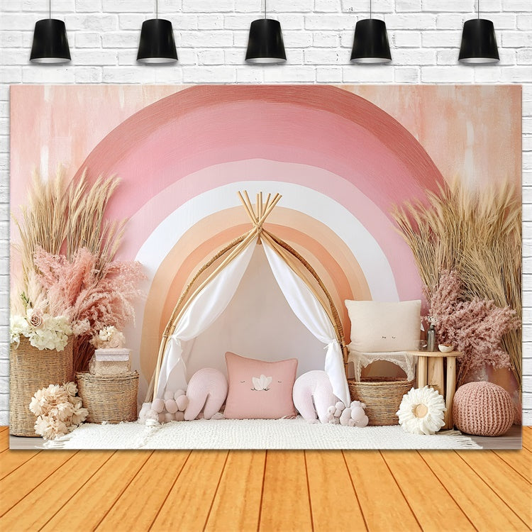 Boho Photography Backdrop Soft Pink Rainbow Arch Backdrop UK GQ2-1