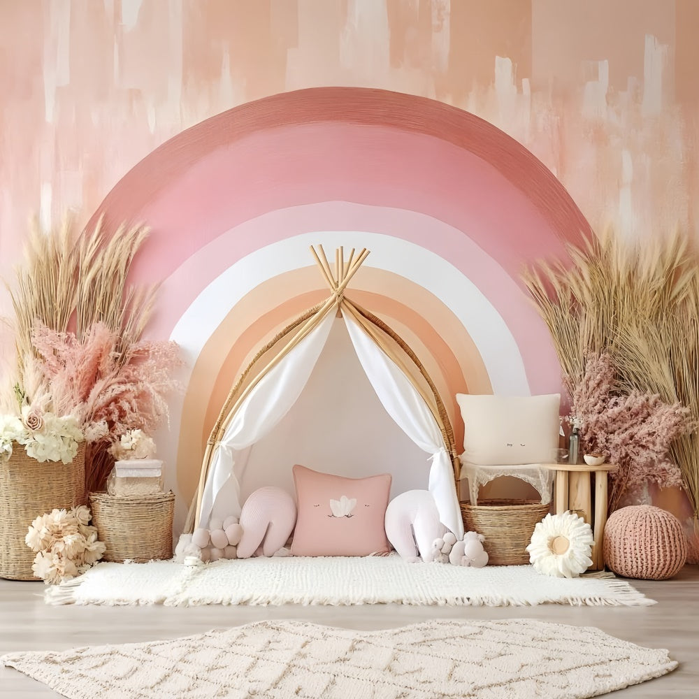 Boho Photography Backdrop Soft Pink Rainbow Arch Backdrop UK GQ2-1