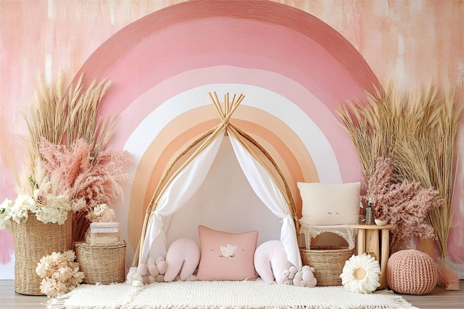 Boho Photography Backdrop Soft Pink Rainbow Arch Backdrop UK GQ2-1