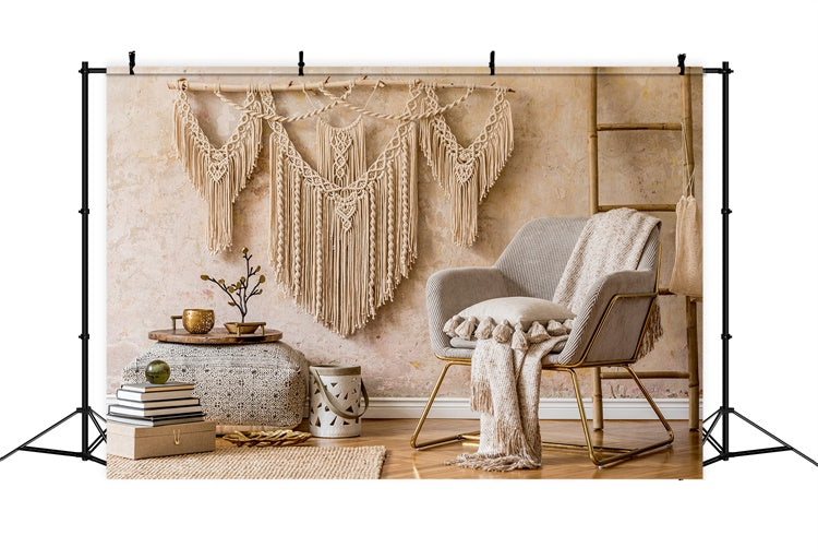 Bohemian Backdrop Natural Macrame Beige Textures Backdrop UK GQ2-10