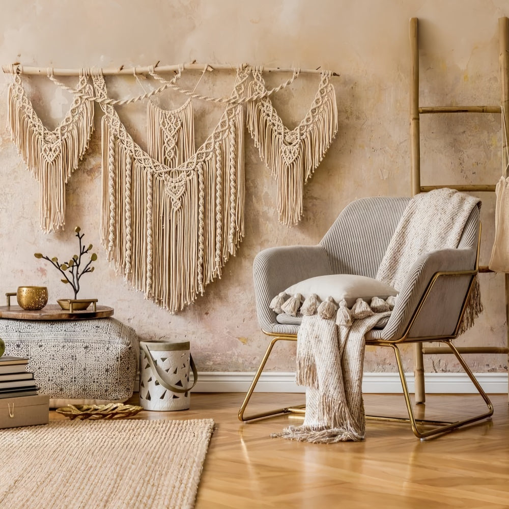 Bohemian Backdrop Natural Macrame Beige Textures Backdrop UK GQ2-10