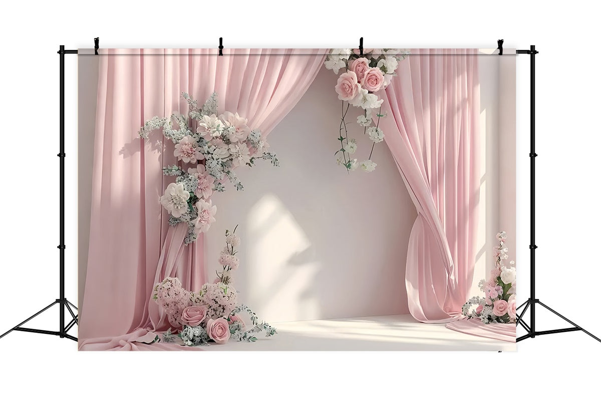 Mothers Day Photo Backdrop Light Pink Draped Floral Backdrop UK GQ2-100