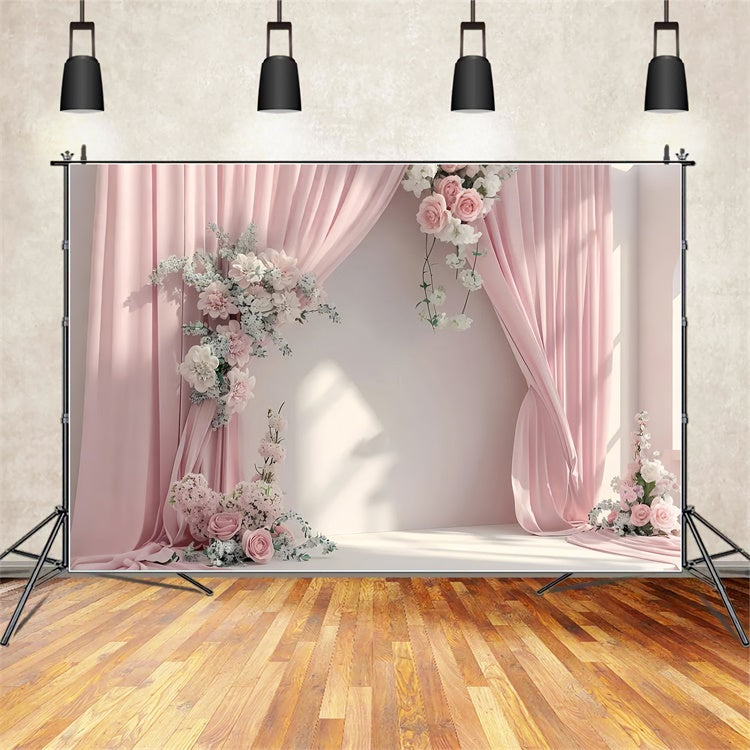 Mothers Day Photo Backdrop Light Pink Draped Floral Backdrop UK GQ2-100