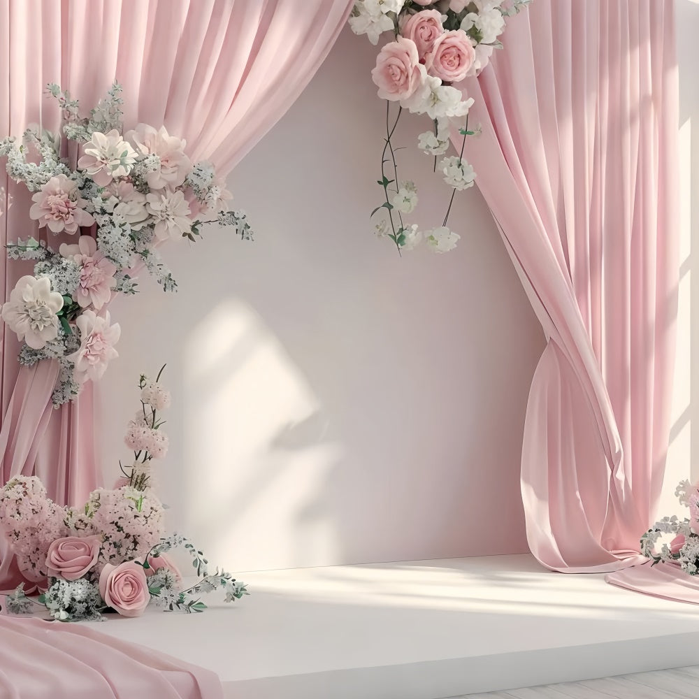 Mothers Day Photo Backdrop Light Pink Draped Floral Backdrop UK GQ2-100