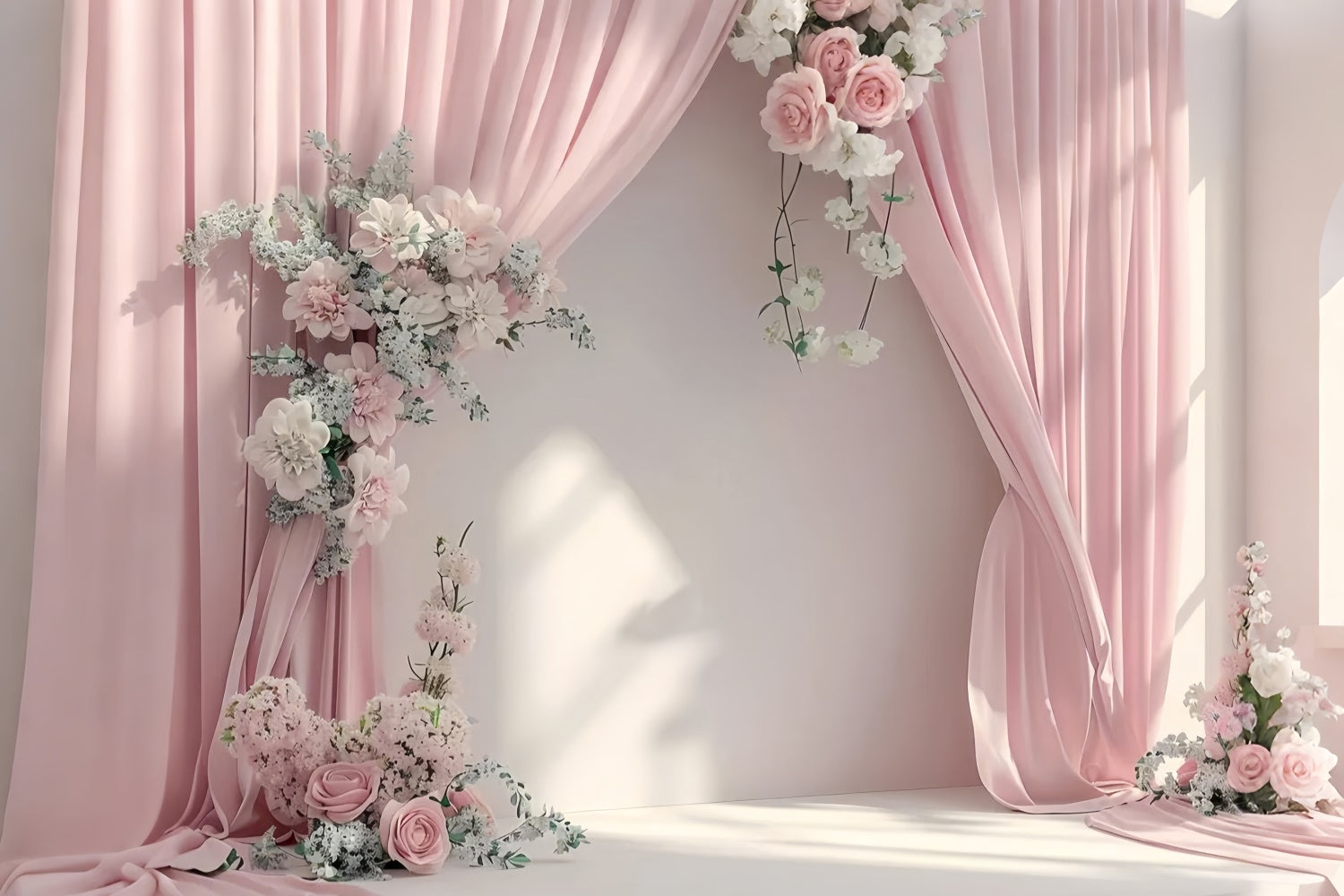 Mothers Day Photo Backdrop Light Pink Draped Floral Backdrop UK GQ2-100