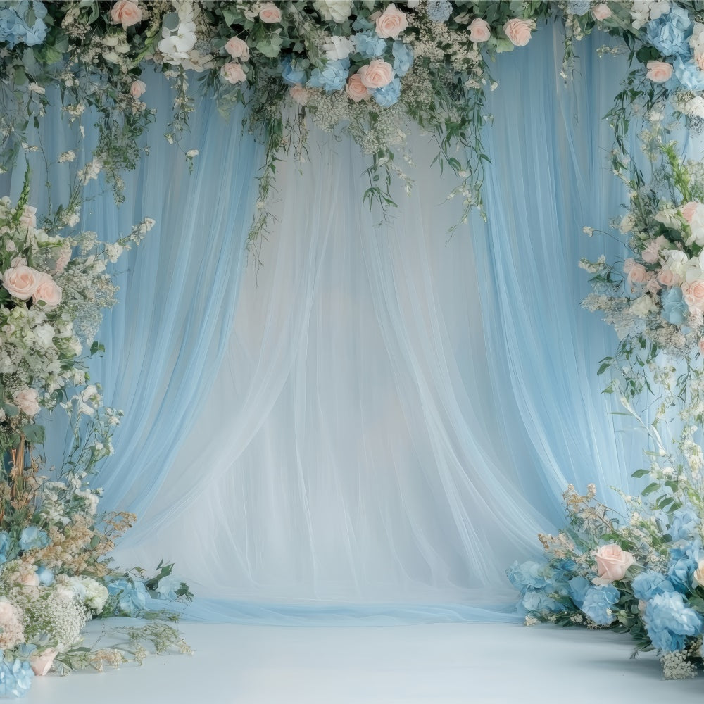 Mother's Day Backdrops Dreamy Blue Floral Drapery Backdrop UK GQ2-104