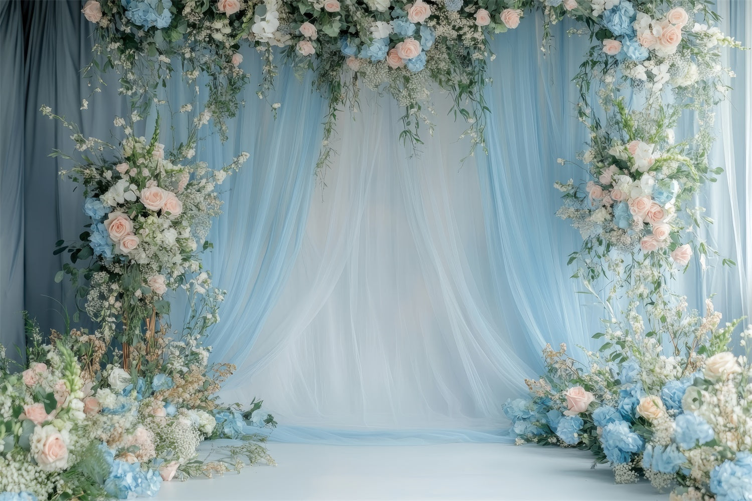 Mother's Day Backdrops Dreamy Blue Floral Drapery Backdrop UK GQ2-104