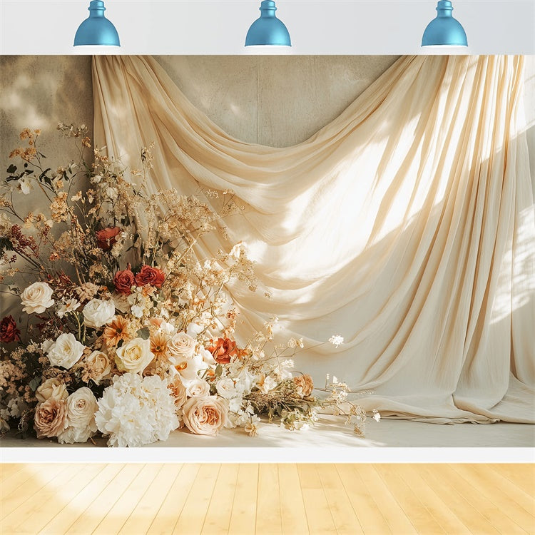 Mother's Day Photo Backdrop Rustic Golden Sunset Floral Backdrop UK GQ2-105