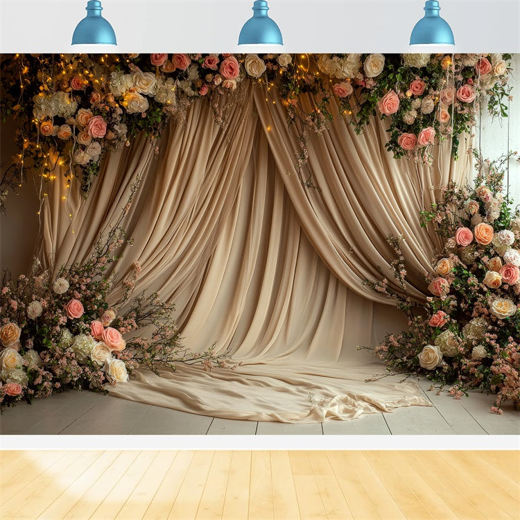 Mothers Day Photo Backdrop Warm Glow Floral Draped Backdrop UK GQ2-109