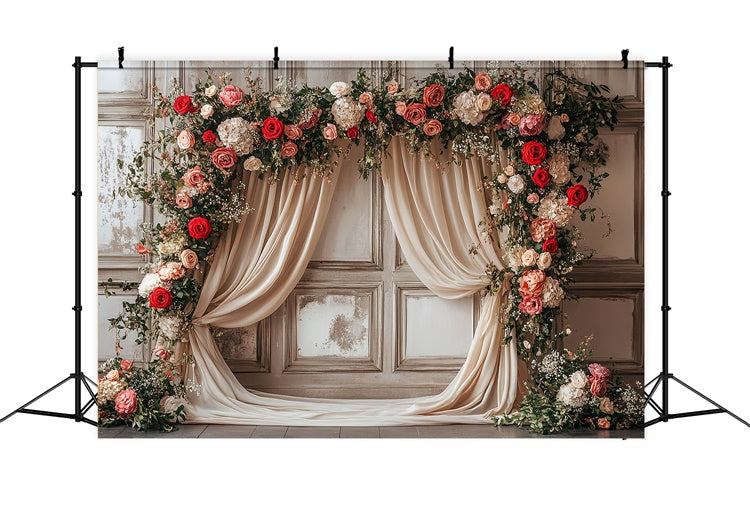 Mothers Day Backdrops Rustic Curtain Blooming Rose Backdrop UK GQ2-111