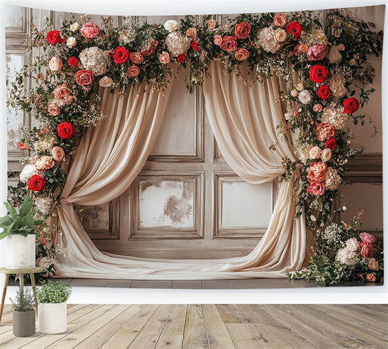 Mothers Day Backdrops Rustic Curtain Blooming Rose Backdrop UK GQ2-111