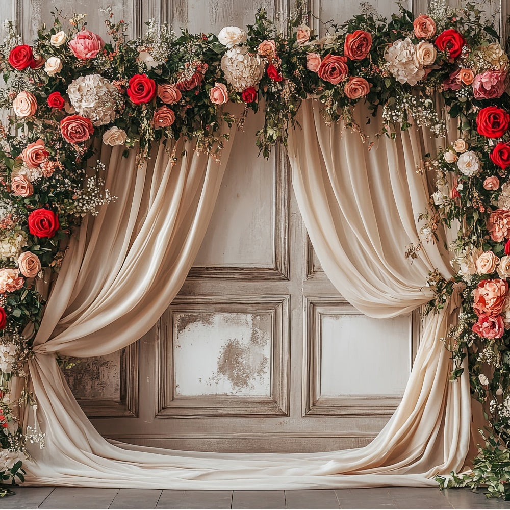 Mothers Day Backdrops Rustic Curtain Blooming Rose Backdrop UK GQ2-111