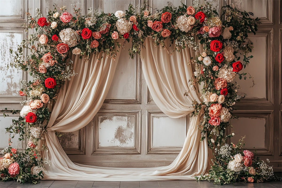 Mothers Day Backdrops Rustic Curtain Blooming Rose Backdrop UK GQ2-111