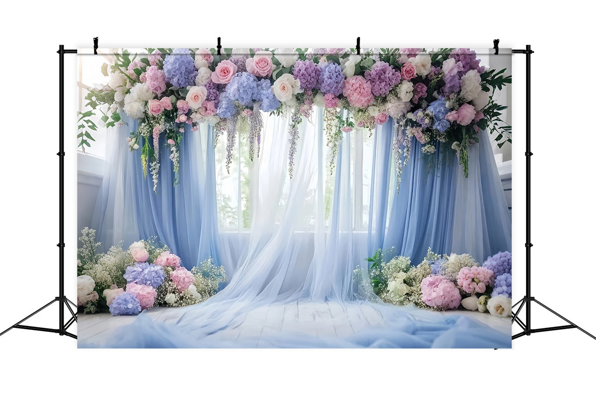 Mother's Day Backdrops Blue Floral Window Drapery Backdrop UK GQ2-113