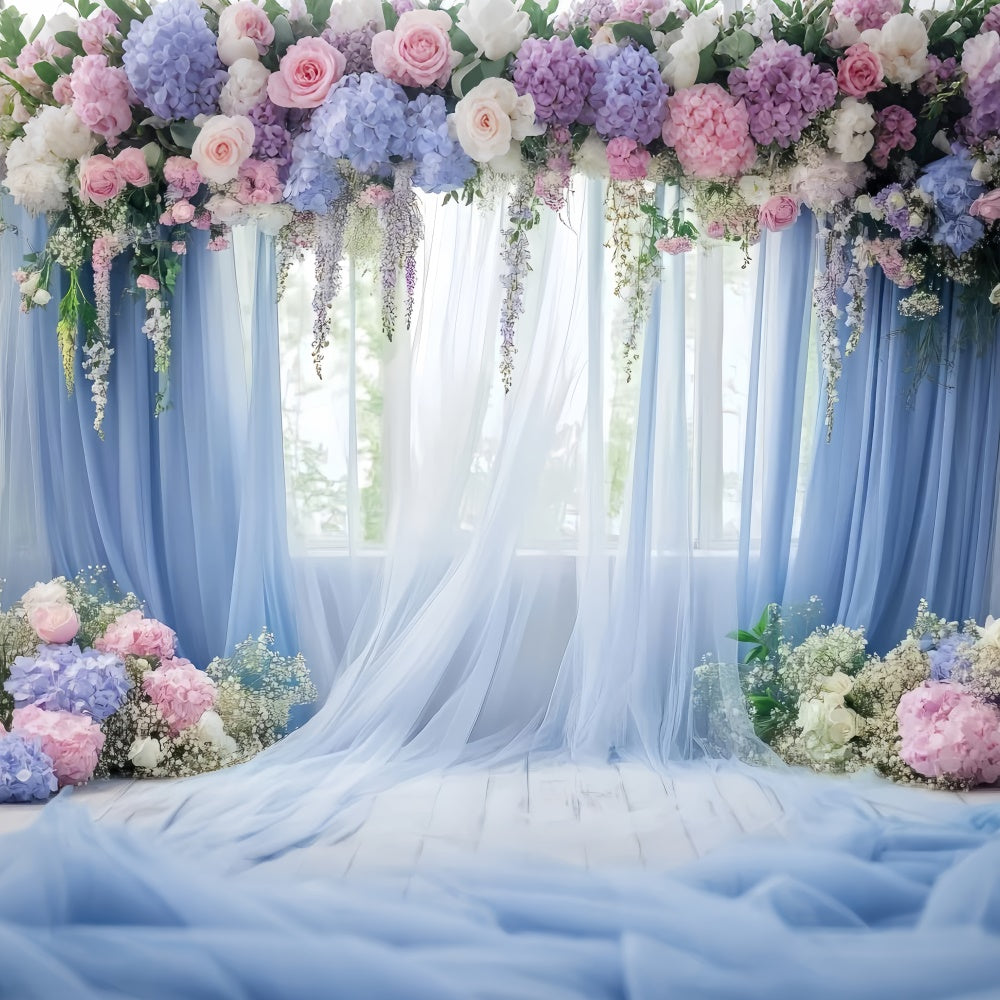 Mother's Day Backdrops Blue Floral Window Drapery Backdrop UK GQ2-113