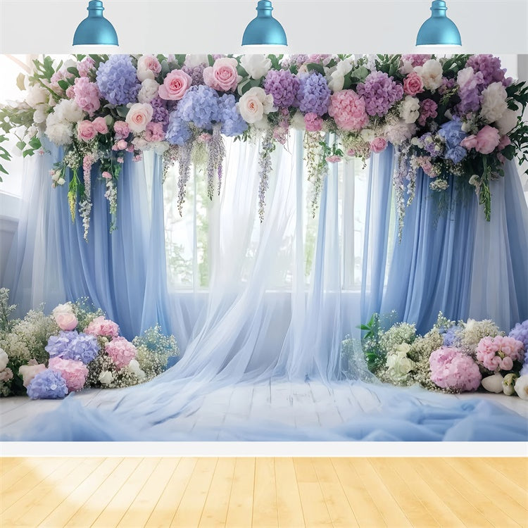 Mother's Day Backdrops Blue Floral Window Drapery Backdrop UK GQ2-113