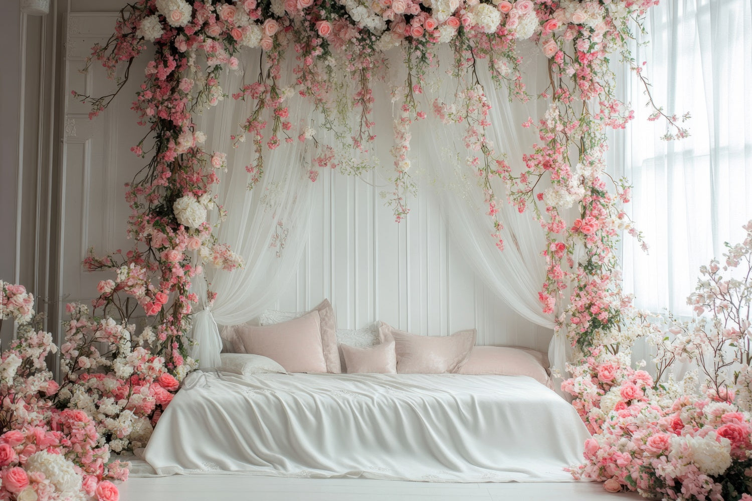 Mothers Day Backdrops Dreamy Pink Rose Floral Arch Backdrop UK GQ2-114