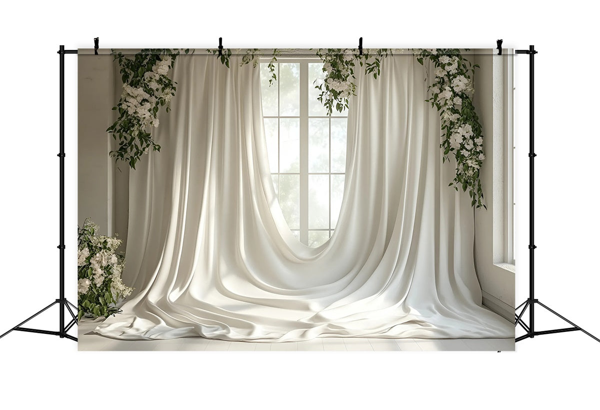 Mothers Day Photo Backdrop Soft Greenery White Drapery Backdrop UK GQ2-115