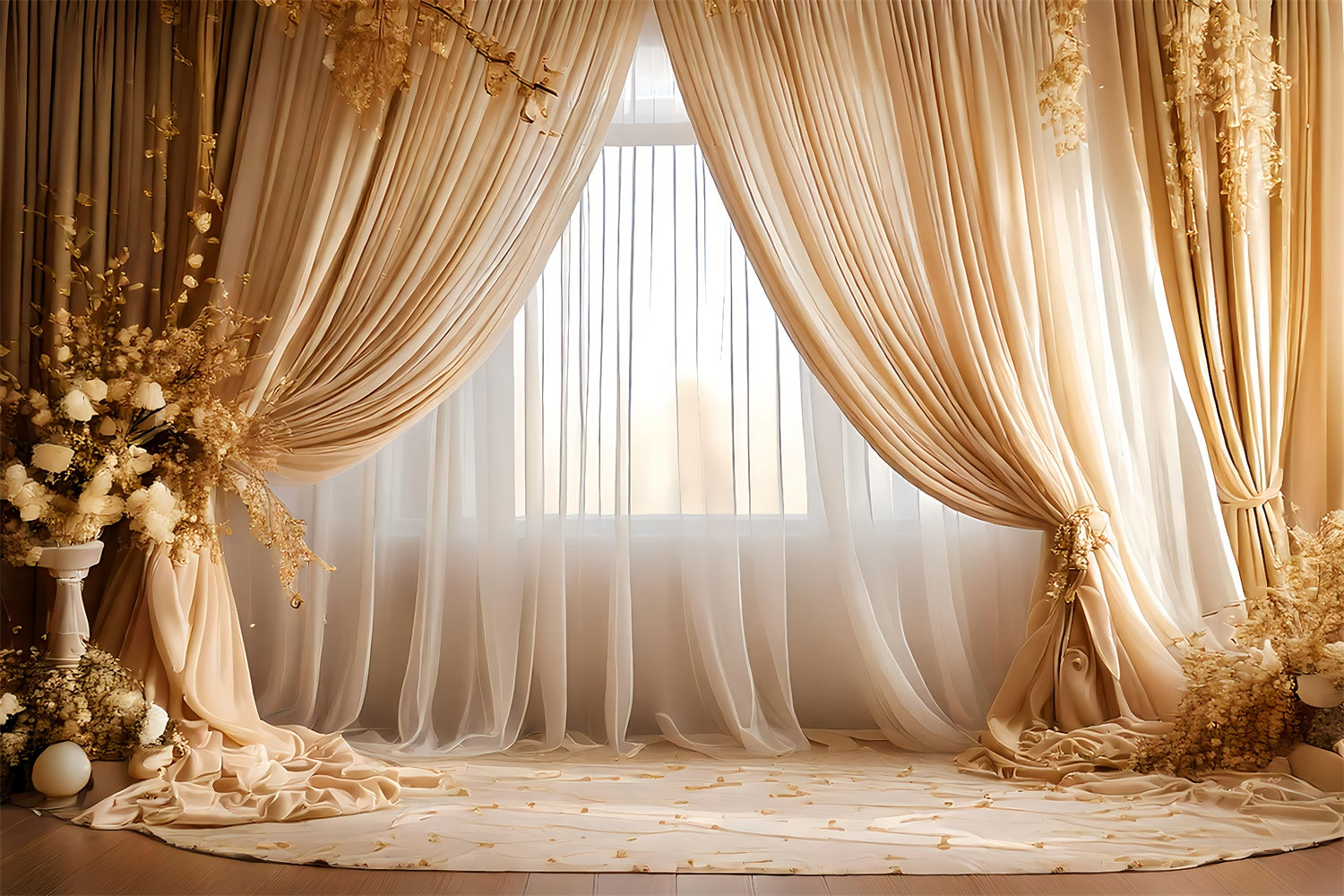 Mother's Day Backdrop Vintage Golden Blossom Drapes Backdrop UK GQ2-117