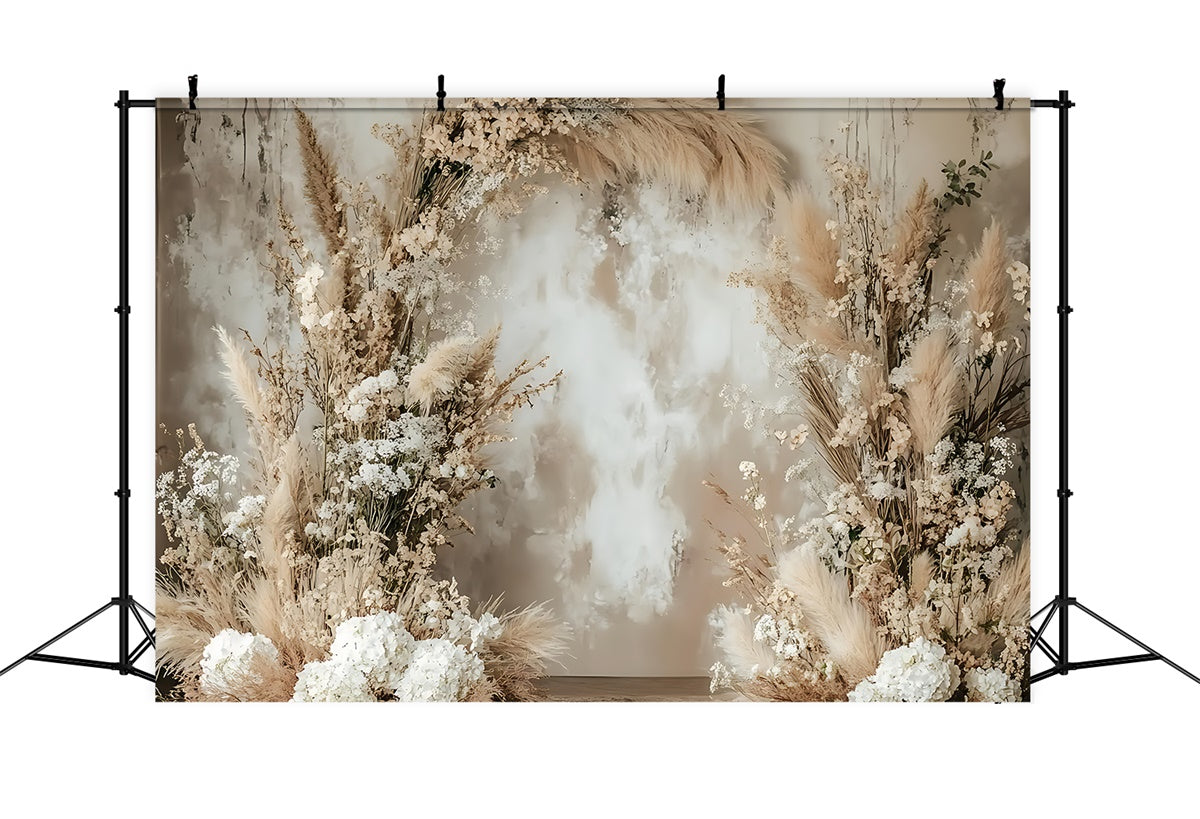 Boho Backdrops Rustic Pampas White Floral Arch Backdrop UK GQ2-12