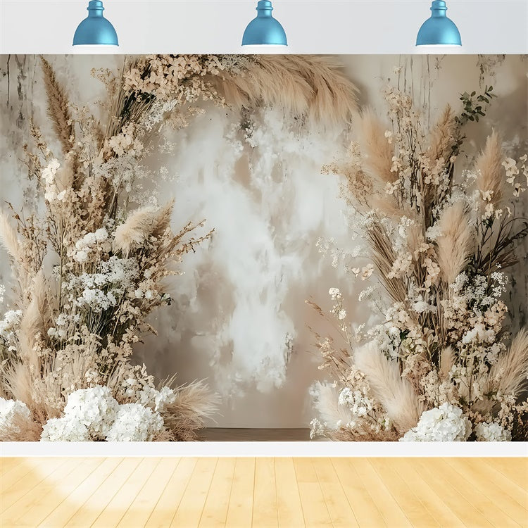 Boho Backdrops Rustic Pampas White Floral Arch Backdrop UK GQ2-12