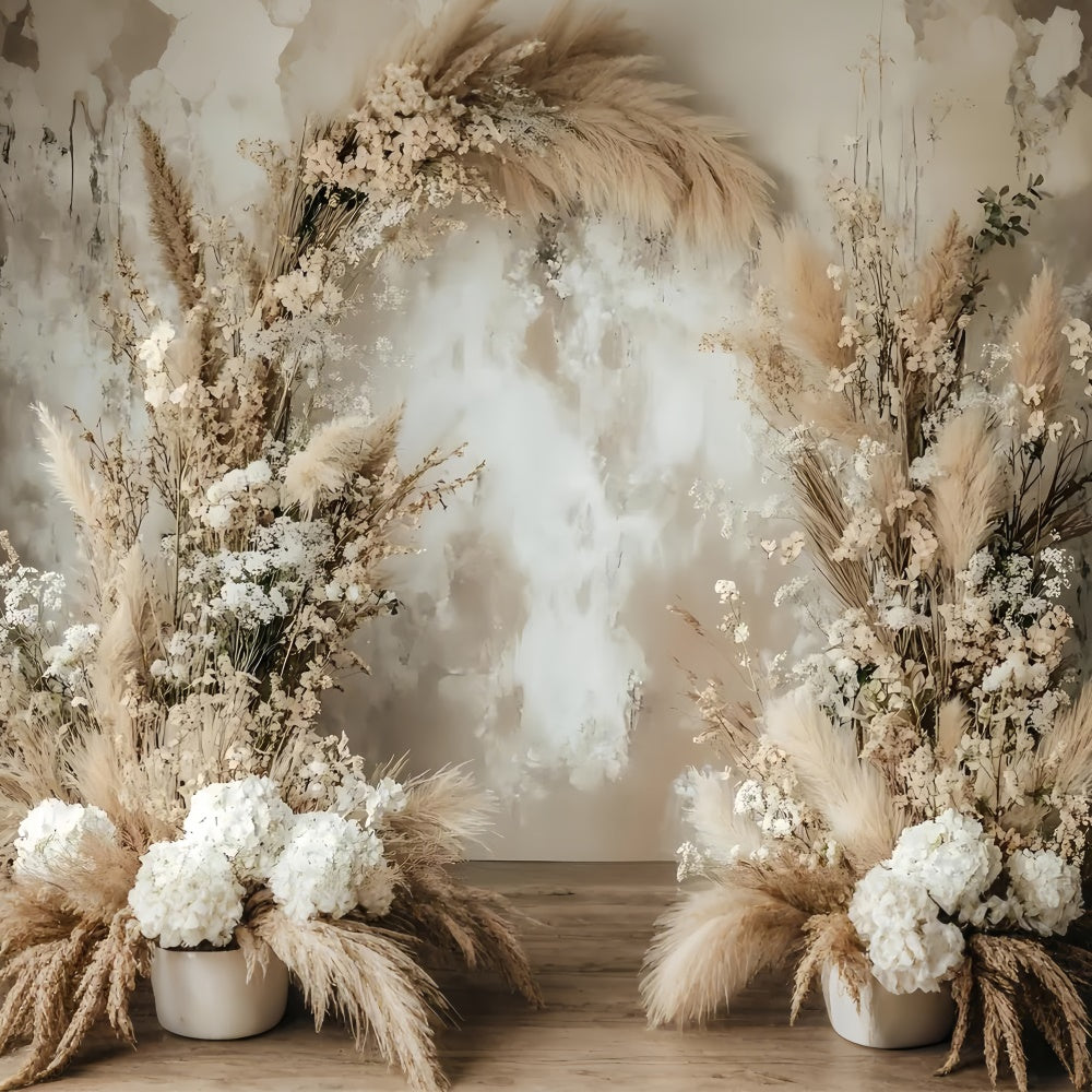 Boho Backdrops Rustic Pampas White Floral Arch Backdrop UK GQ2-12