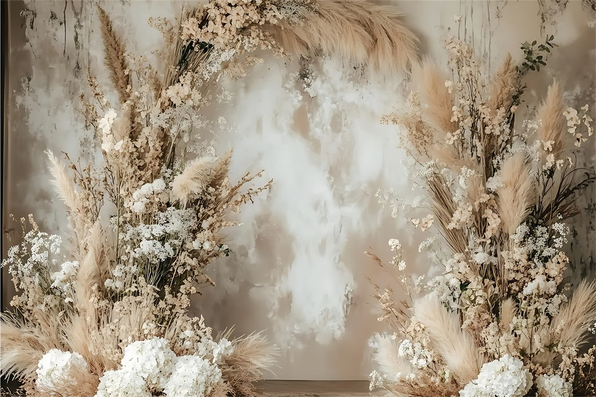 Boho Backdrops Rustic Pampas White Floral Arch Backdrop UK GQ2-12