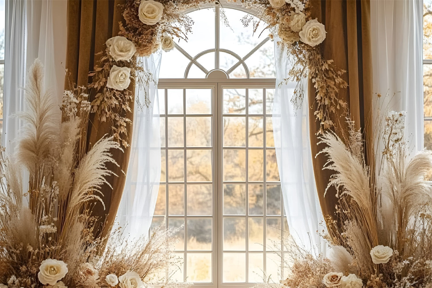 Backdrops For Mothers Day Elegant White Rose Arch Backdrop UK GQ2-120