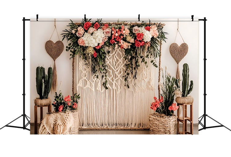 Mother's Day Backdrop Macrame Heart Blooming Floral Backdrop UK GQ2-122