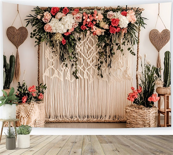 Mother's Day Backdrop Macrame Heart Blooming Floral Backdrop UK GQ2-122