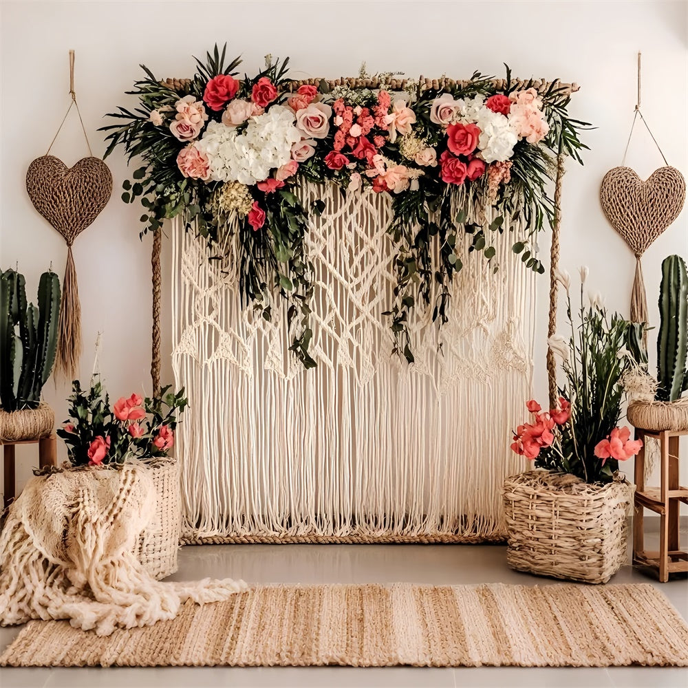 Mother's Day Backdrop Macrame Heart Blooming Floral Backdrop UK GQ2-122