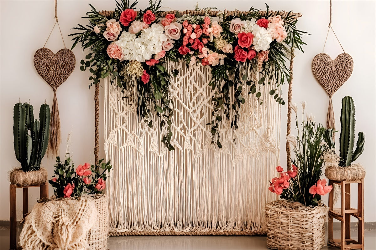 Mother's Day Backdrop Macrame Heart Blooming Floral Backdrop UK GQ2-122